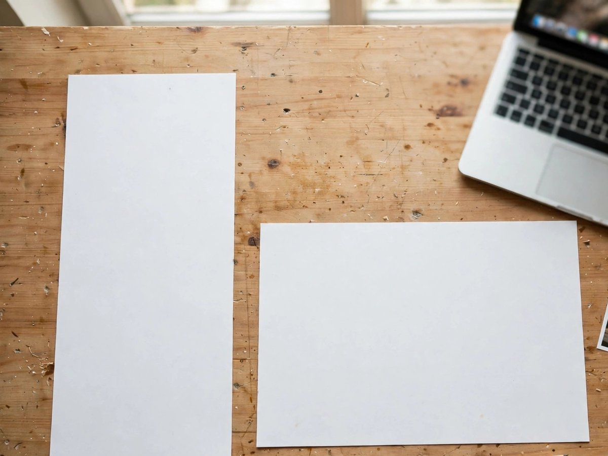 Two blank paper sizes lying side by side on a desk for choosing a PDF page size